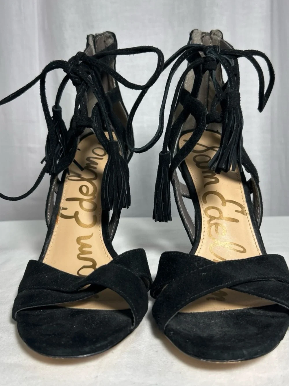 Sam Edelman | Black Suede Lace-Up | High Heel Sandals | Tassel | Size 8